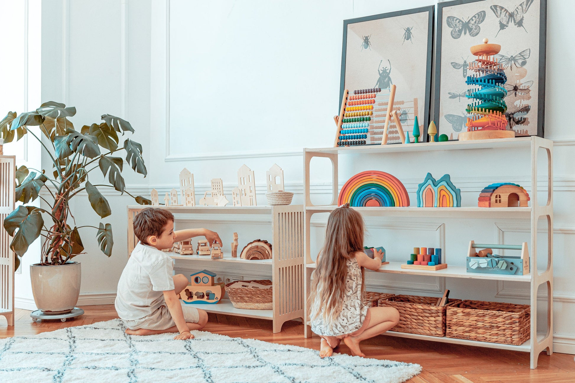 45.3 " OKI Bücherregal für Kinder | Spielzeugaufbewahrung | Spielzeugregal | Montessori-Möbel | Bücherregal aus der Jahrhundertmitte